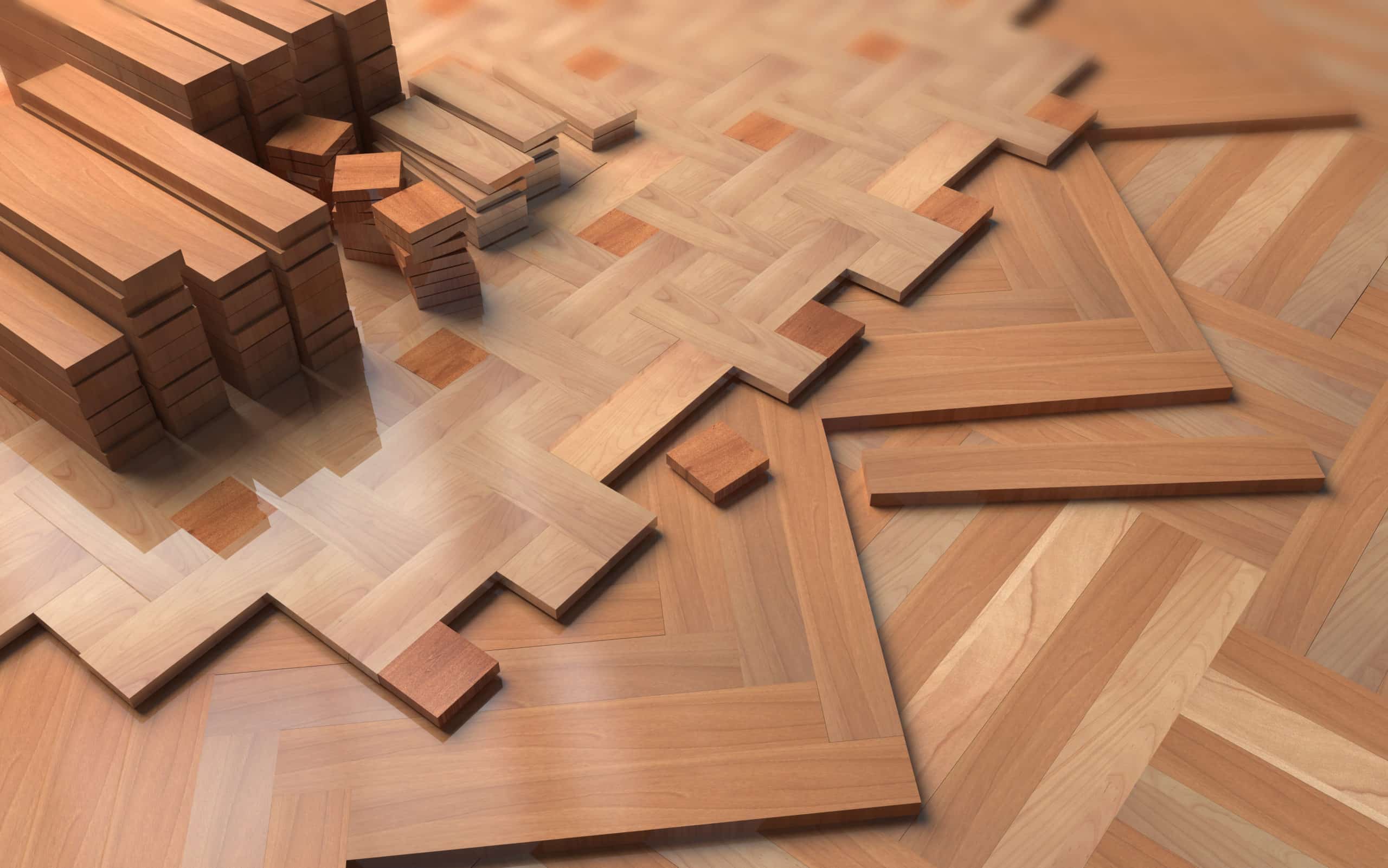 Hardwood commercial flooring tiles stacked on top of eachother based on size