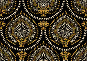 black and gold paisley pattern carpet rug